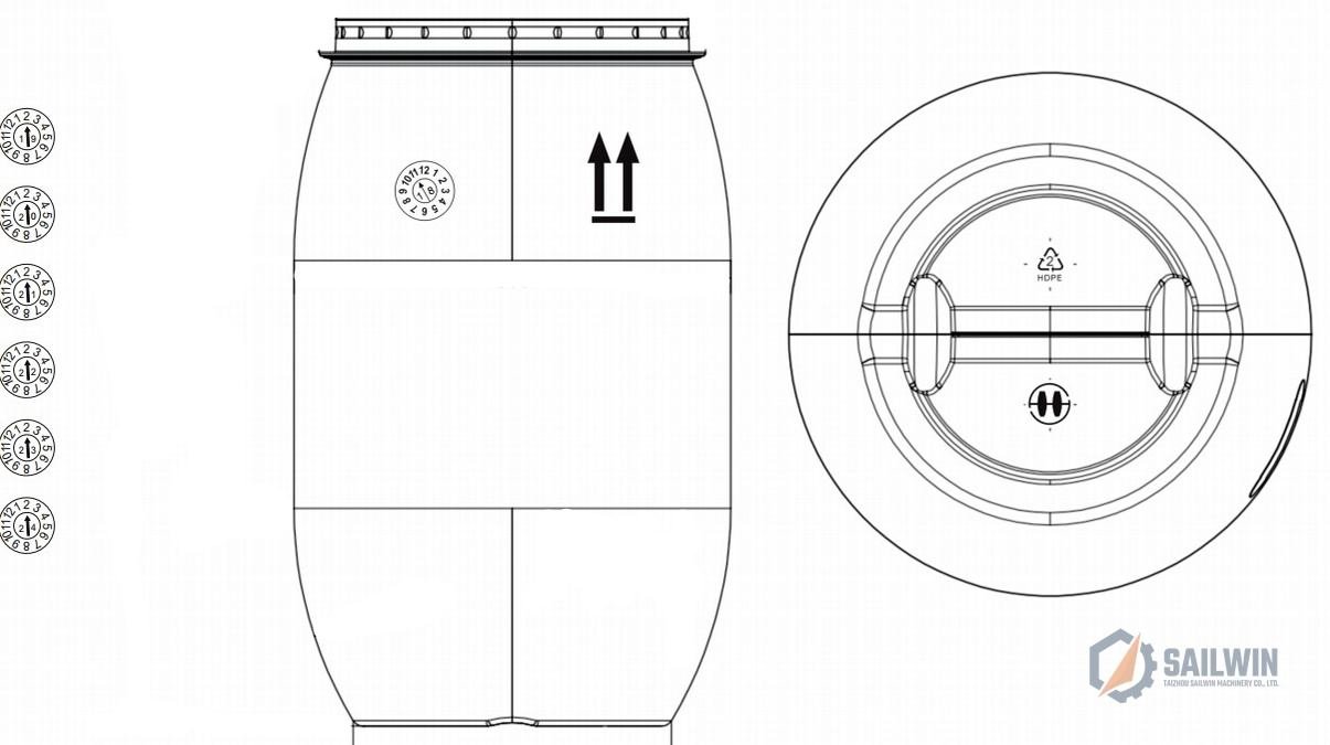 200L HDPE chemical drum technical CAD engineering dimensional drawing Sailwin