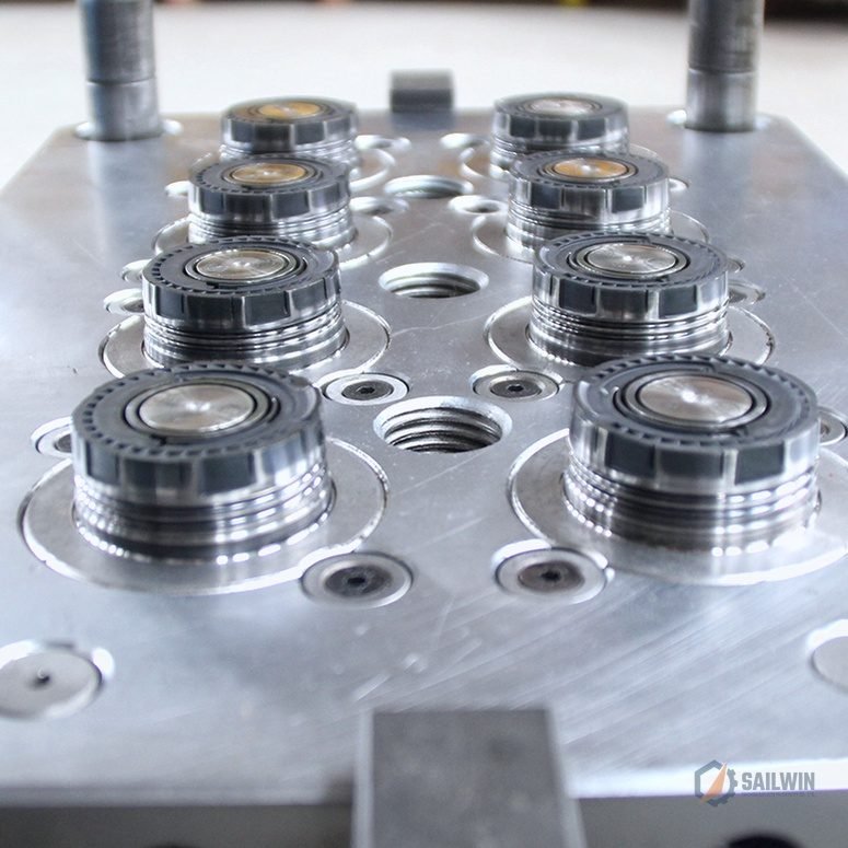 8-cavity motor oil pull-out cap mold core detail with beryllium copper cooling inserts Sailwin