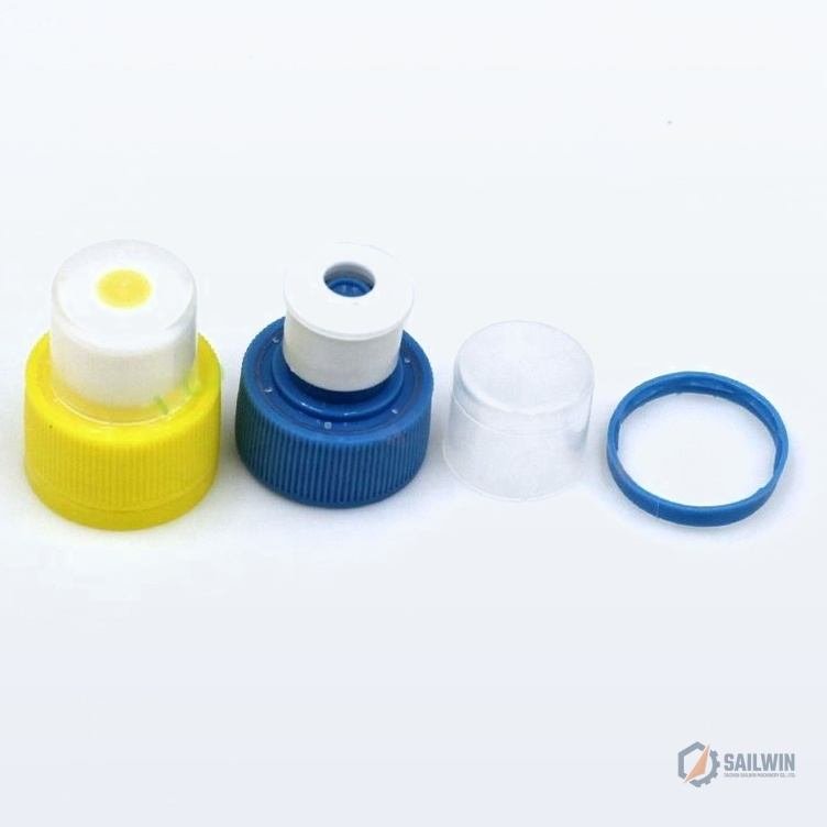 Blue and white sports drink push-pull dispensing caps showing inner seal ring Sailwin