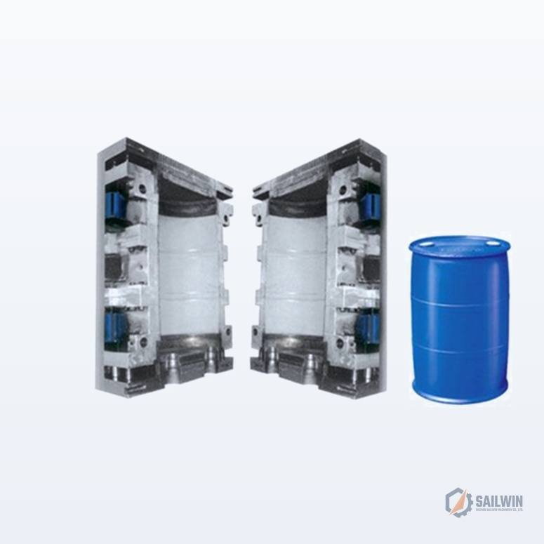 Double L-ring 200L chemical drum mold split halves and blue drum Sailwin