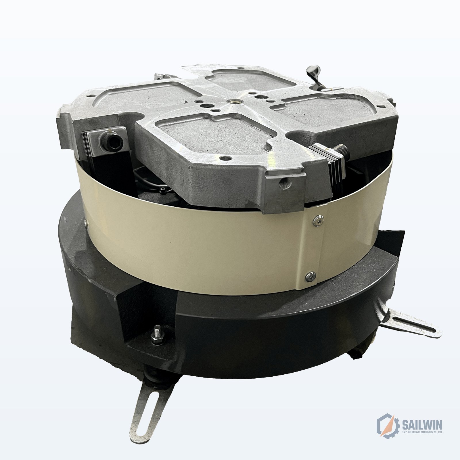Heavy-duty electromagnetic vibratory drive base unit with leaf spring packs for cap feeders Sailwin