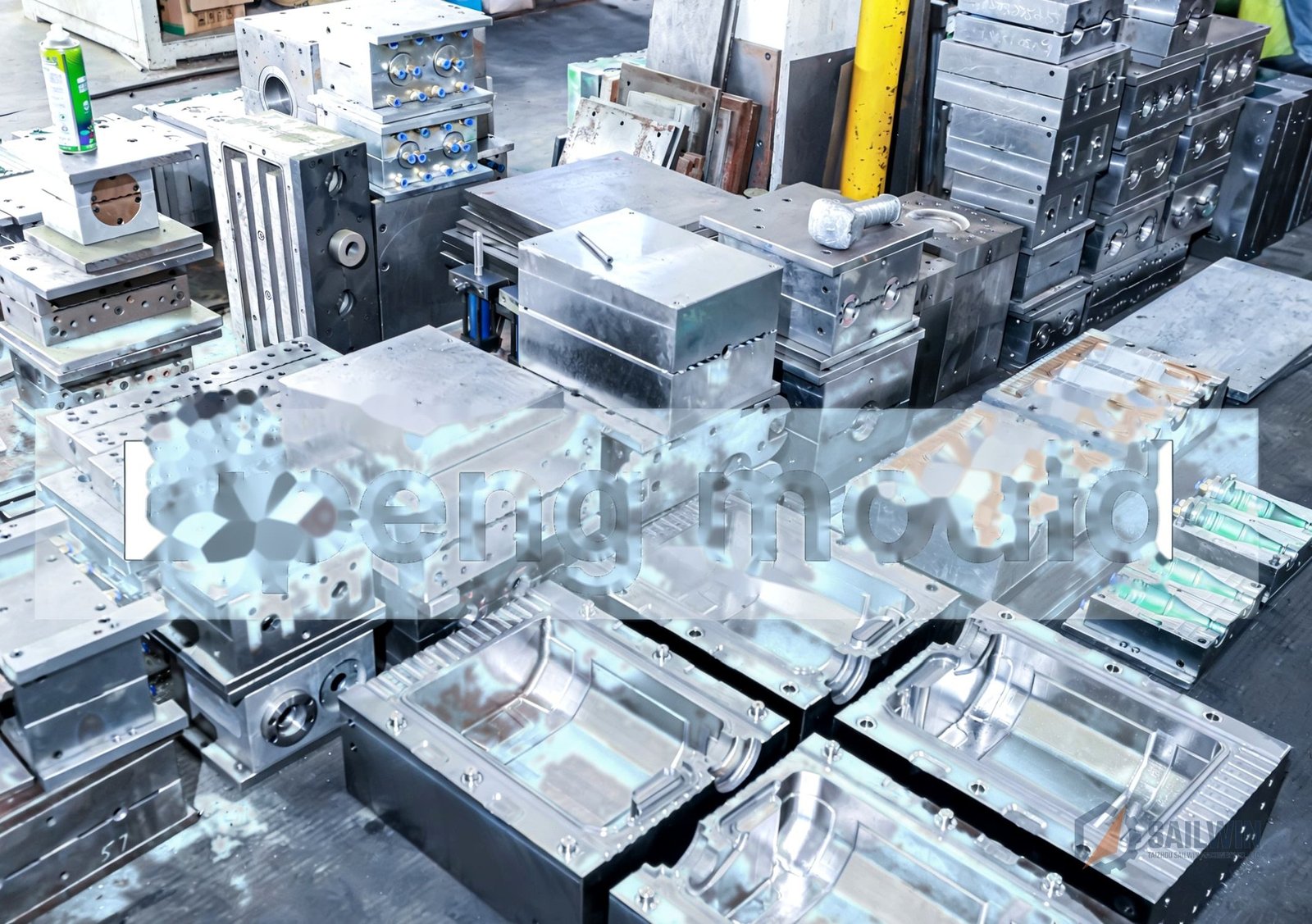 Heavy-duty extrusion blow mold tooling blocks in machining bay Sailwin