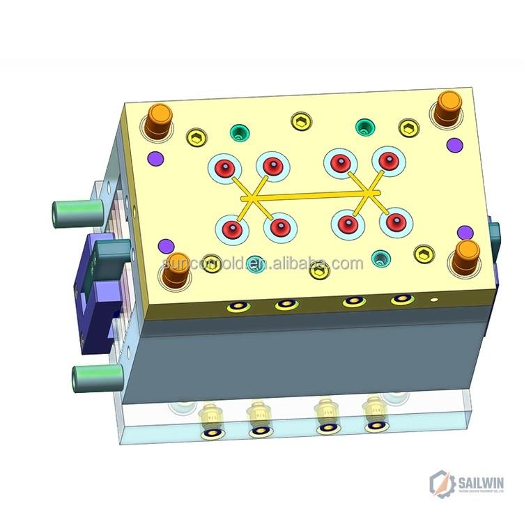 Multi-cavity push-pull cap injection mold on workbench with blue background Sailwin