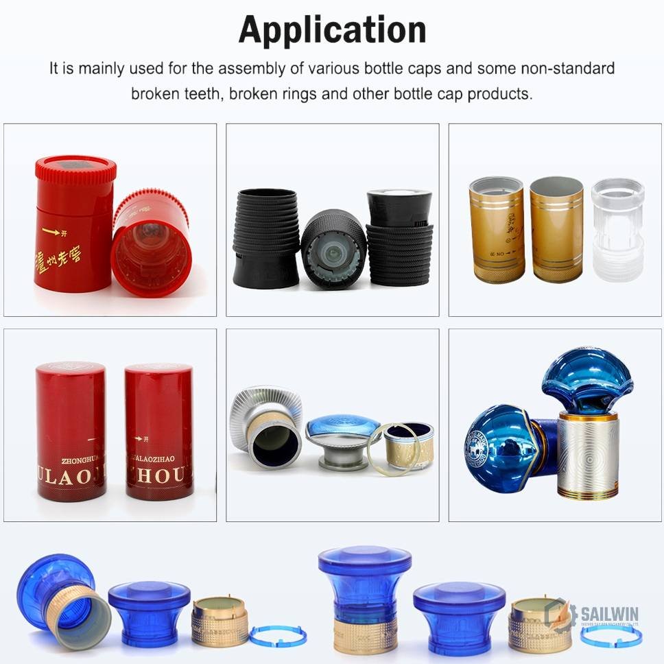Multi-piece wine and liquor bottle cap assembly application samples Sailwin