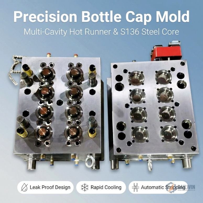 Precision bottle cap mold with S136 steel core and rapid cooling channels Sailwin