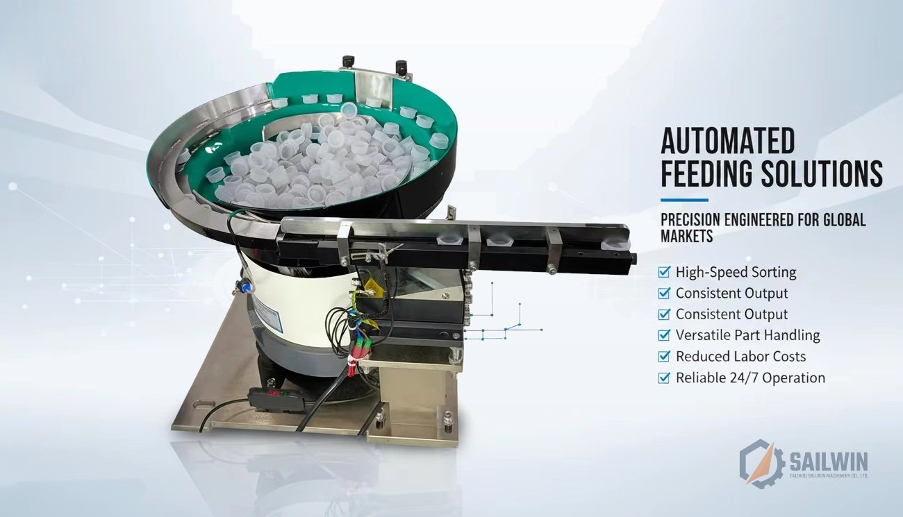 Turnkey automated cap feeding and orientation system for multi-part cap assembling machine Sailwin