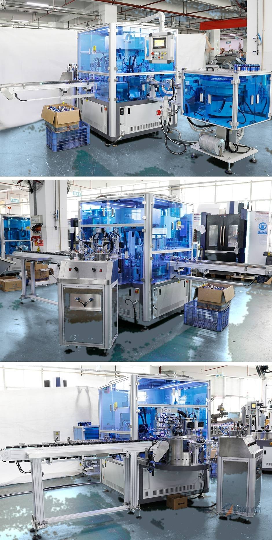 Turnkey wine bottle cap assembly machine line tri-view industrial layout engineering drawing Sailwin
